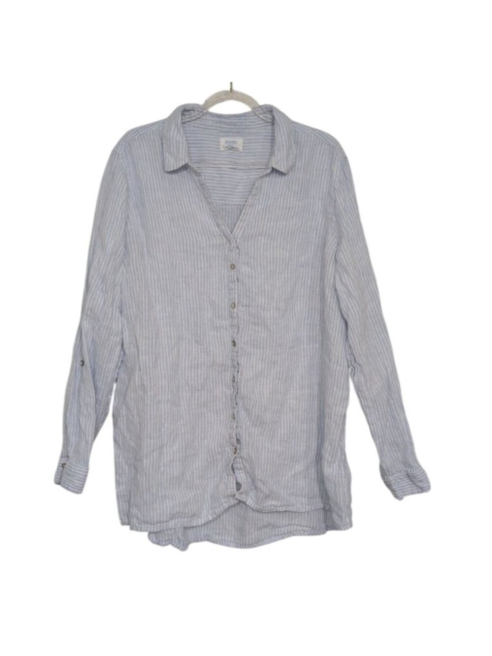 Sigrid Olsen Linen Stripe Shirt Womens Size XL Blue Coastal Grandma Lightweight